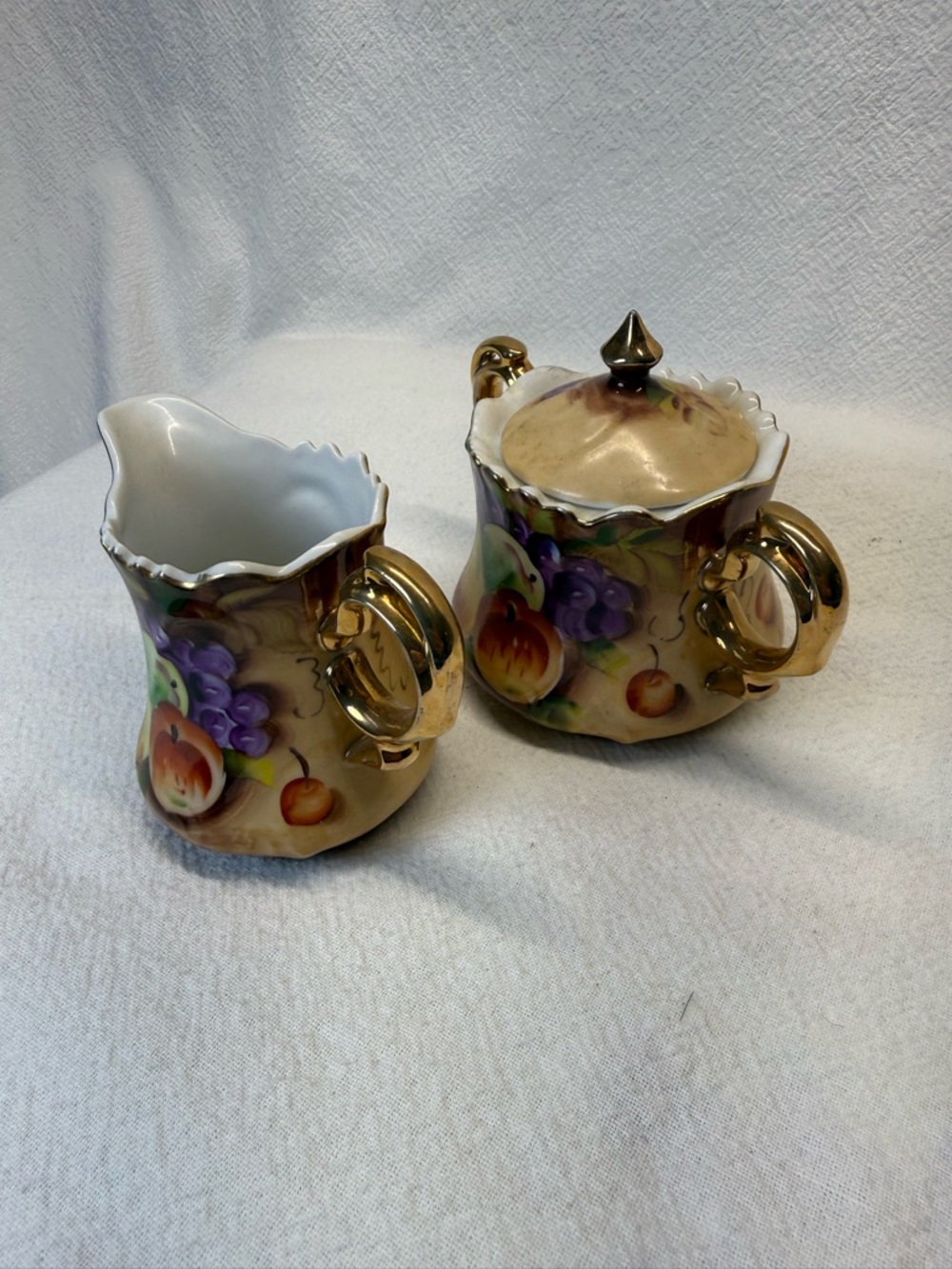 Tea Party VTG Lefton Heritage Fruit Porcelain creamer & sugar set Hand Painted